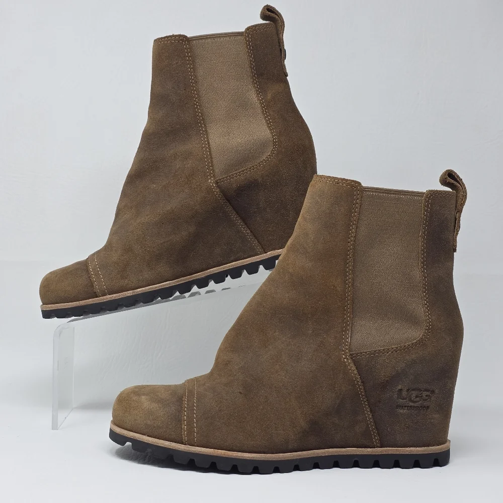 UGG  Pax Hidden Wedge  Boots Women's Size 7.5 Suede Brown Waterproof 1095136 - Picture 3 of 12